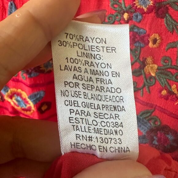 Umgee Boho Bliss Embroidered Waterfall Ruffle Bell Sleeve Baby Doll Dress M - Picture 9 of 10